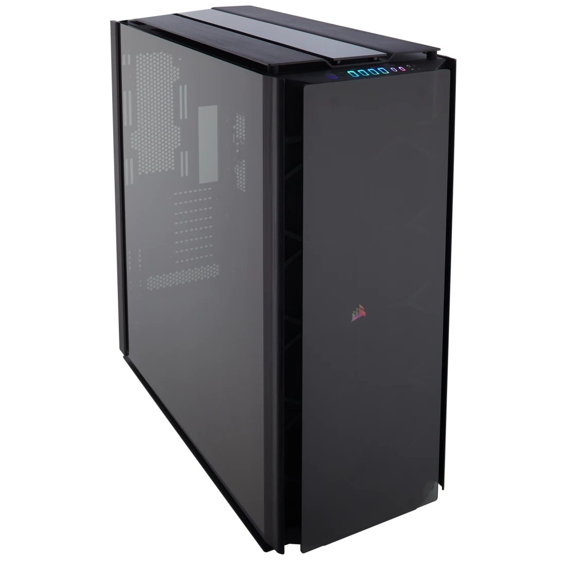 صندوق حاسوب Corsair Obsidian Series 1000D Super-Tower، تصميم بنظام مزدوج، هيكل ذكي فاخر من الزجاج المقوى والألومنيوم - أسود