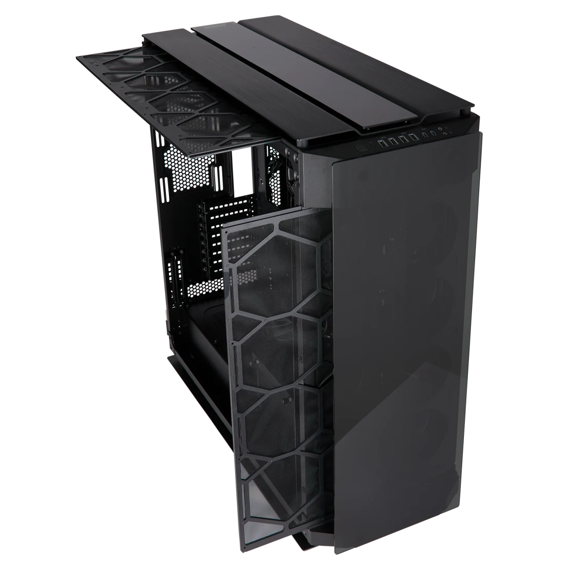 صندوق حاسوب Corsair Obsidian Series 1000D Super-Tower، تصميم بنظام مزدوج، هيكل ذكي فاخر من الزجاج المقوى والألومنيوم - أسود
