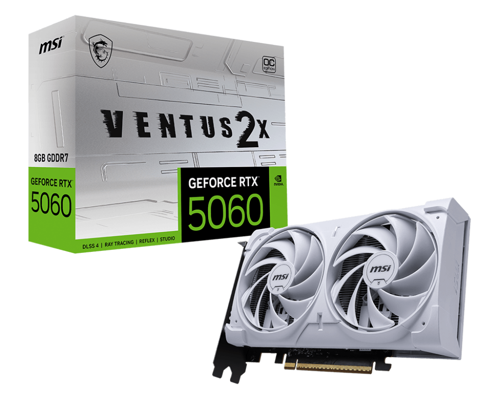 بطاقة رسومات MSI GeForce RTX 5060 VENTUS 2X OC، ذاكرة 8 جيجابايت GDDR7، منفذ PCIe 5.0