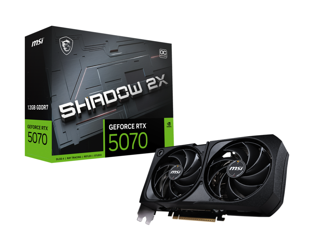 بطاقة رسومات MSI GeForce RTX 5070 12G Shadow 2X OC، ذاكرة 12 جيجابايت GDDR7، منفذ PCIe 5