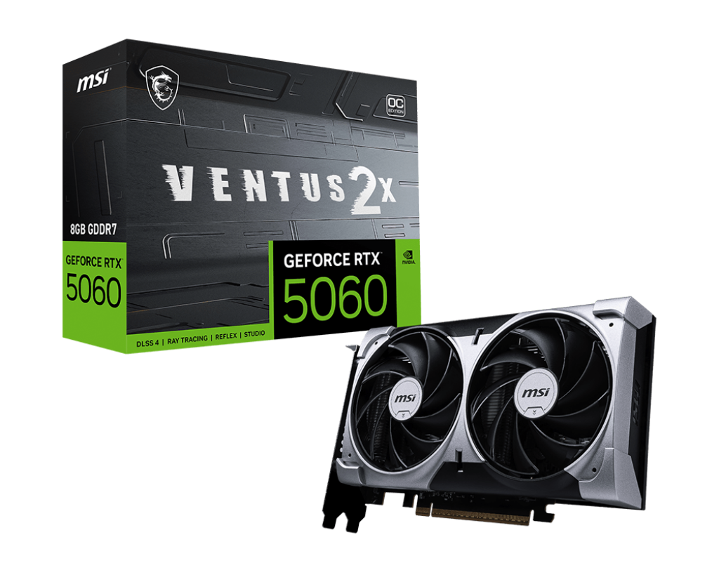 بطاقة رسومات MSI GeForce RTX 5060 VENTUS 2X OC، ذاكرة 8 جيجابايت GDDR7، منفذ PCIe 5.0