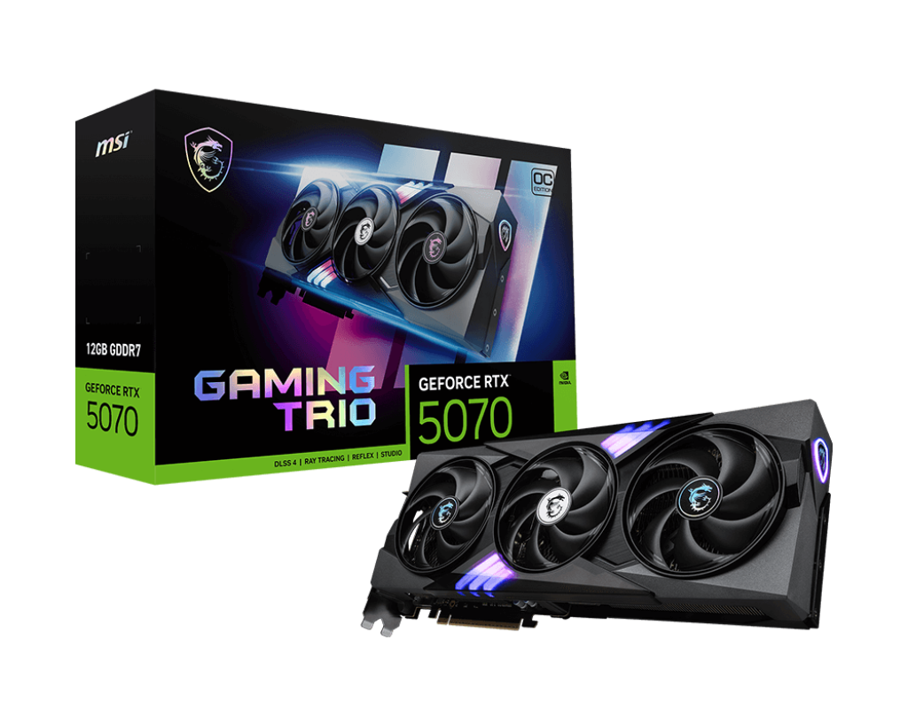 بطاقة رسومات MSI GeForce RTX 5070 Gaming Trio OC بحجم 12 جيجابايت GDDR7 وواجهة PCIe 5.0