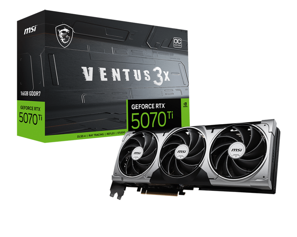 بطاقات رسومات MSI NVIDIA GeForce RTX 5070 Ti 16G VENTUS 3X إصدار OC، ذاكرة 16 جيجابايت GDDR7، PCIe 5