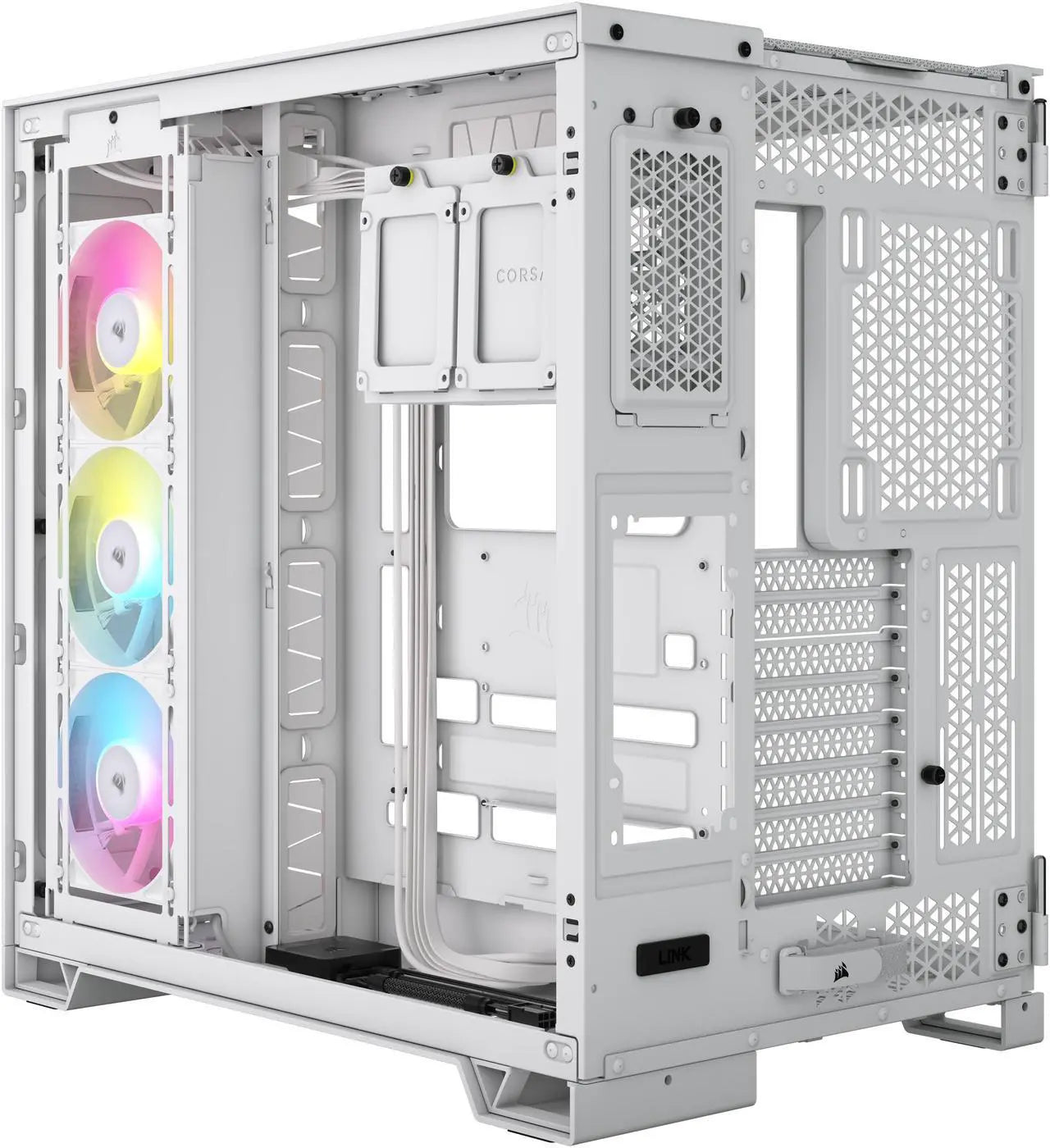علبة كمبيوتر Corsair iCUE LINK 6500X RGB Mid Tower ATX مزدوجة الحجرات، متوافقة مع اللوحات الأم ذات الاتصال العكسي