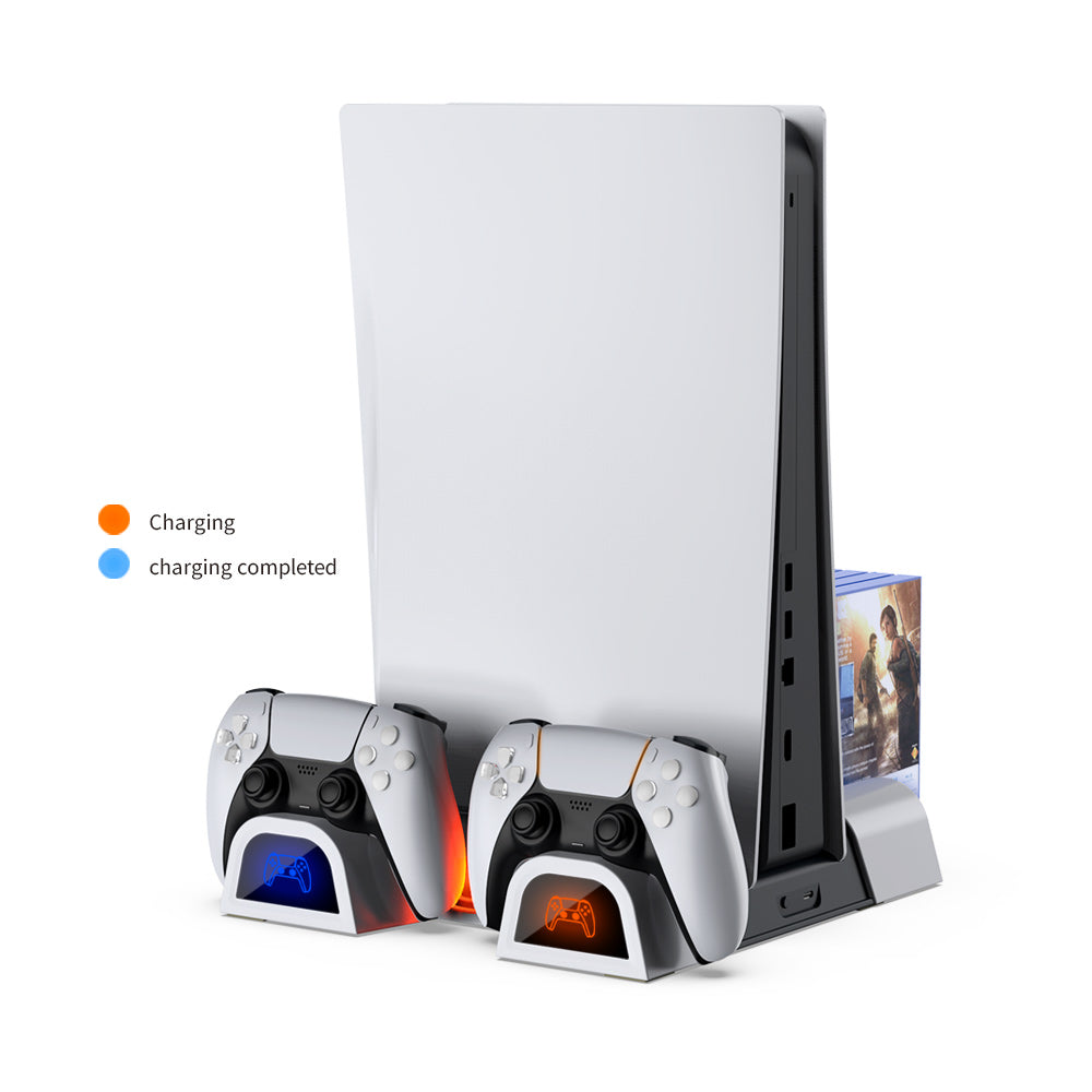 Dobe PS5 Multifunctional Cooling & Charging Stand, 10 Game Card, Media Remote Storage, White - TP5-05100