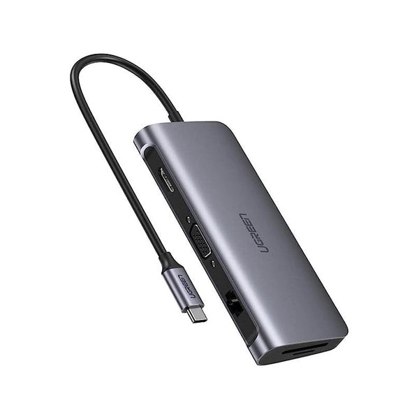 قاعدة محول يو جرين 9 في 1 USB-C متعدد الوظائف مع منافذ USB 3.0، وقارئ بطاقات microSD وSD، ومنفذ HDMI بدقة 4K، ومنفذ VGA بدقة 1080p