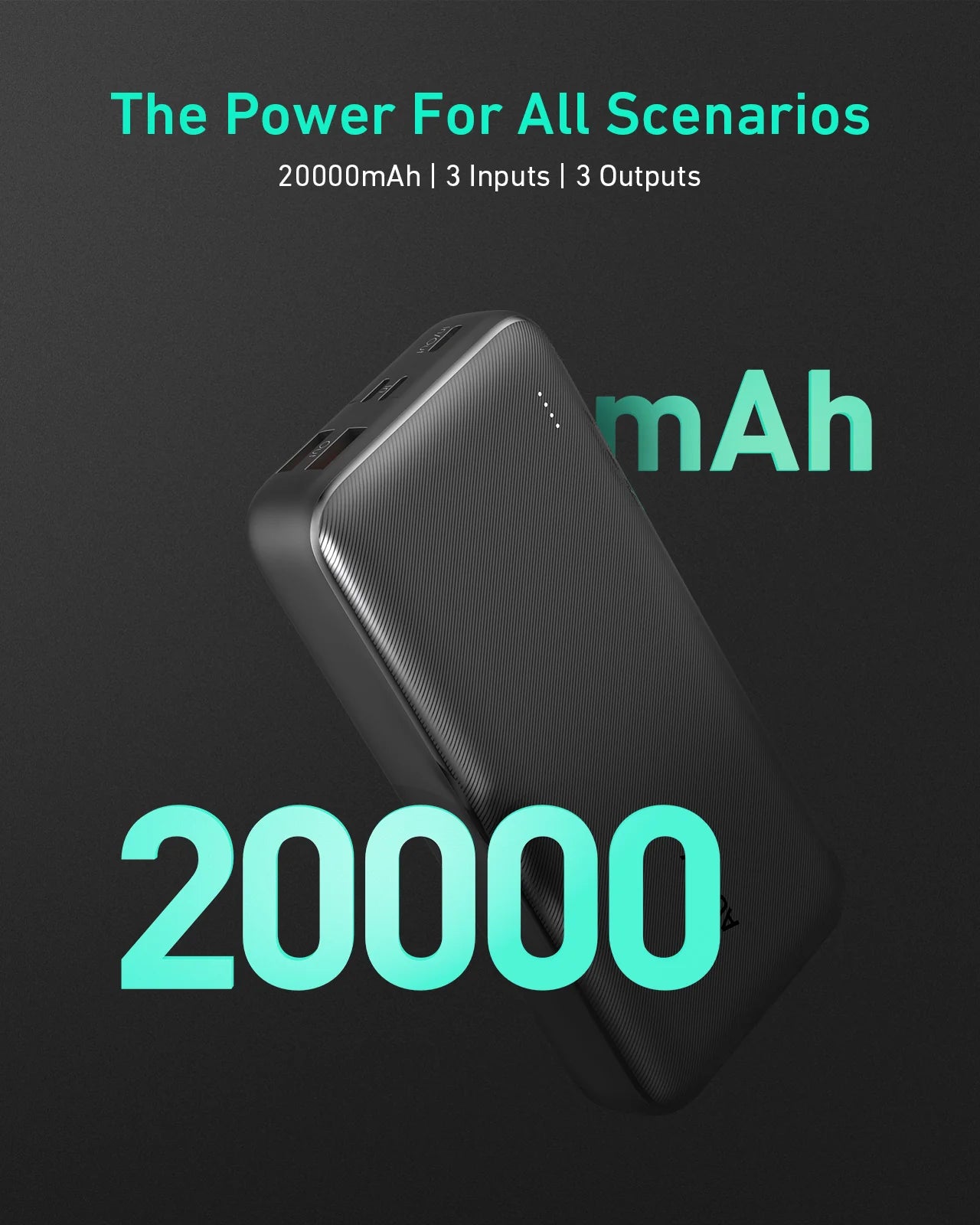 بنك طاقة Aukey بسعة 20000 مللي أمبير مع توصيل طاقة بقوة 20 واط وشحن فائق السرعة (SCP) بقوة 22.5 واط