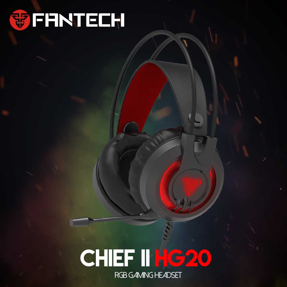 Fantech Chief II RGB Over Ear Gaming Headset with Noise Canceling Microphone, Black/Red - HG20