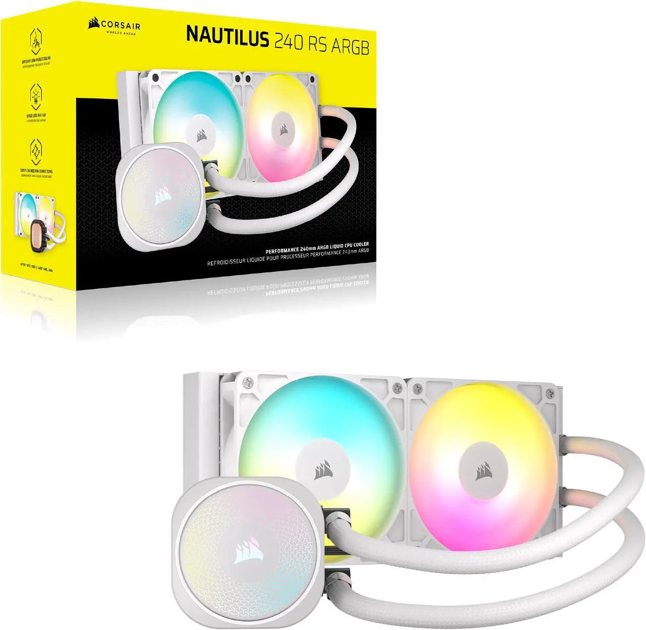 مبرد وحدة المعالجة المركزية السائل Corsair Nautilus 240 RS ARGB، اتصال مباشر باللوحة الأم، تبريد منخفض الضوضاء