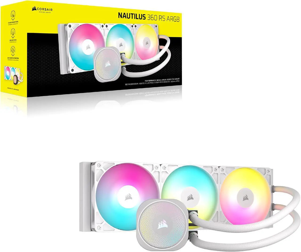 مبرد وحدة المعالجة المركزية السائل Corsair Nautilus 360 RS ARGB، اتصال مباشر باللوحة الأم، تبريد منخفض الضوضاء