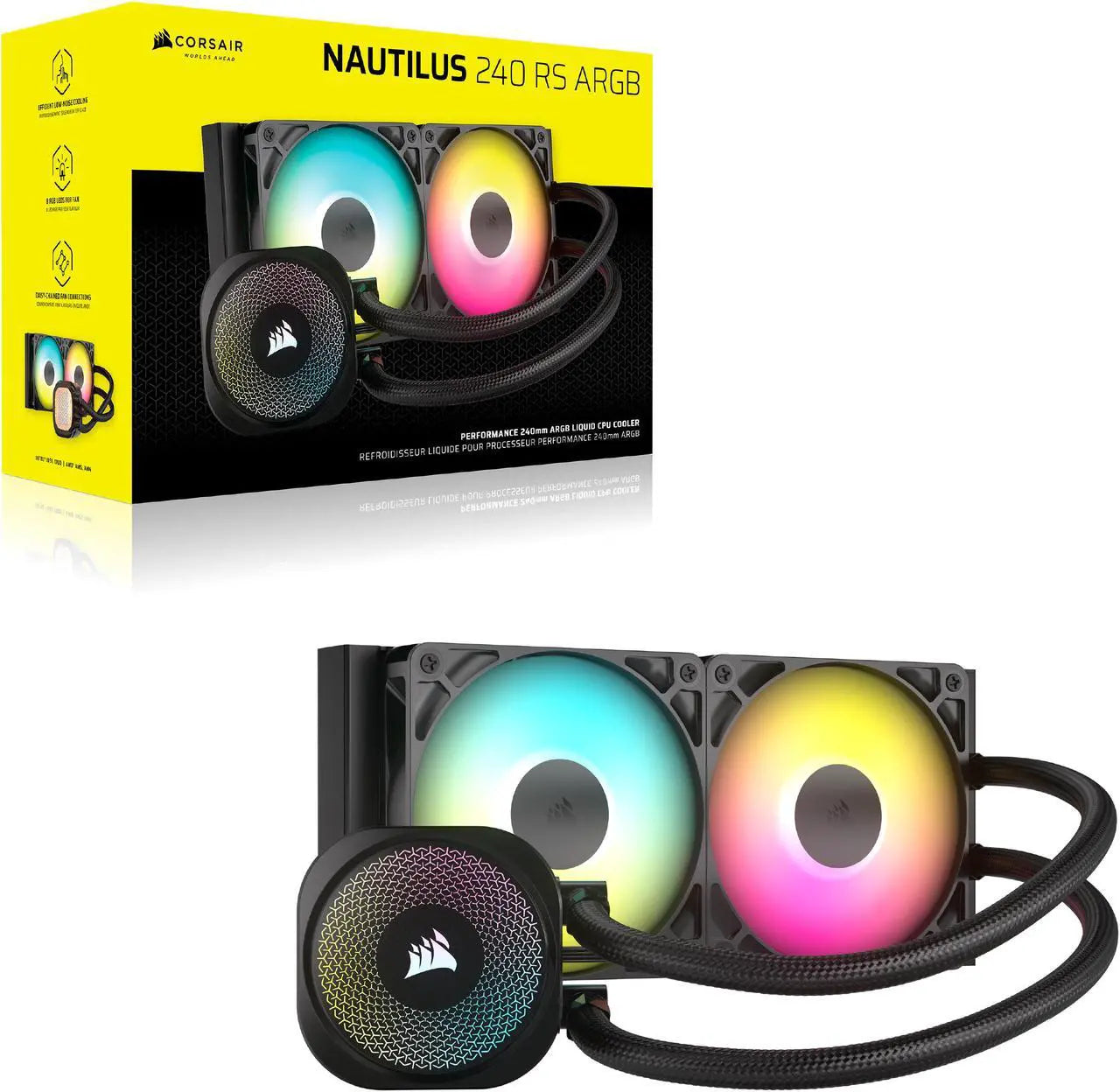 مبرد وحدة المعالجة المركزية السائل Corsair Nautilus 240 RS ARGB، اتصال مباشر باللوحة الأم، تبريد منخفض الضوضاء