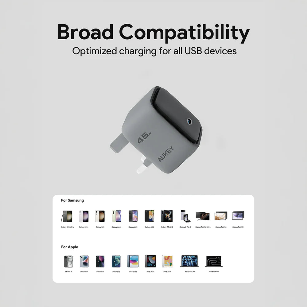 AUKEY 45W GaN PD Wall Charger EU Plug (PA-C2-GY)