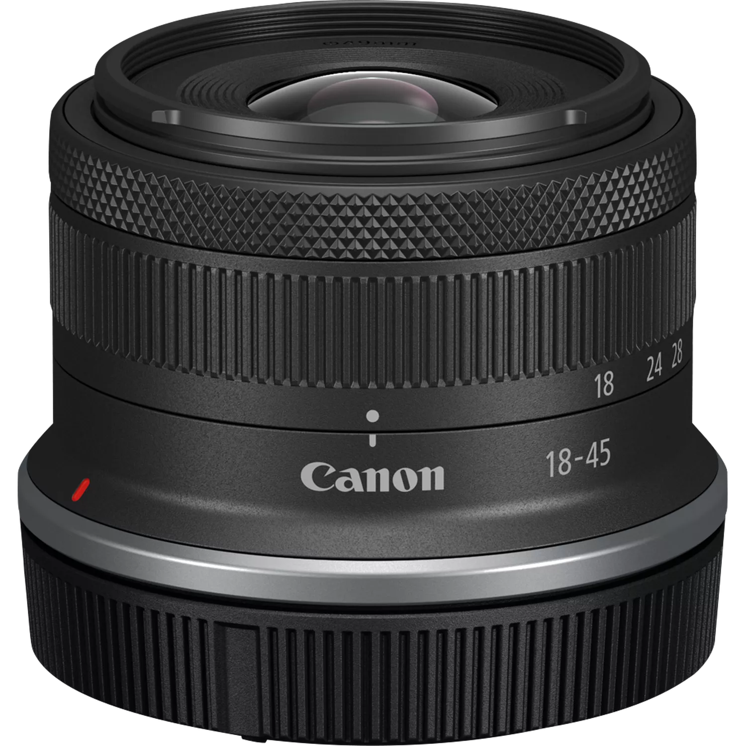 عدسة كانون RF-S مقاس 18-45 مم ببعد بؤري F4.5-6.3 مع خاصية تثبيت الصورة البصري (IS)، و4 درجات لتثبيت الصورة، وتركيز بؤري هادئ، وفتحة عدسة ذات 7 شفرات