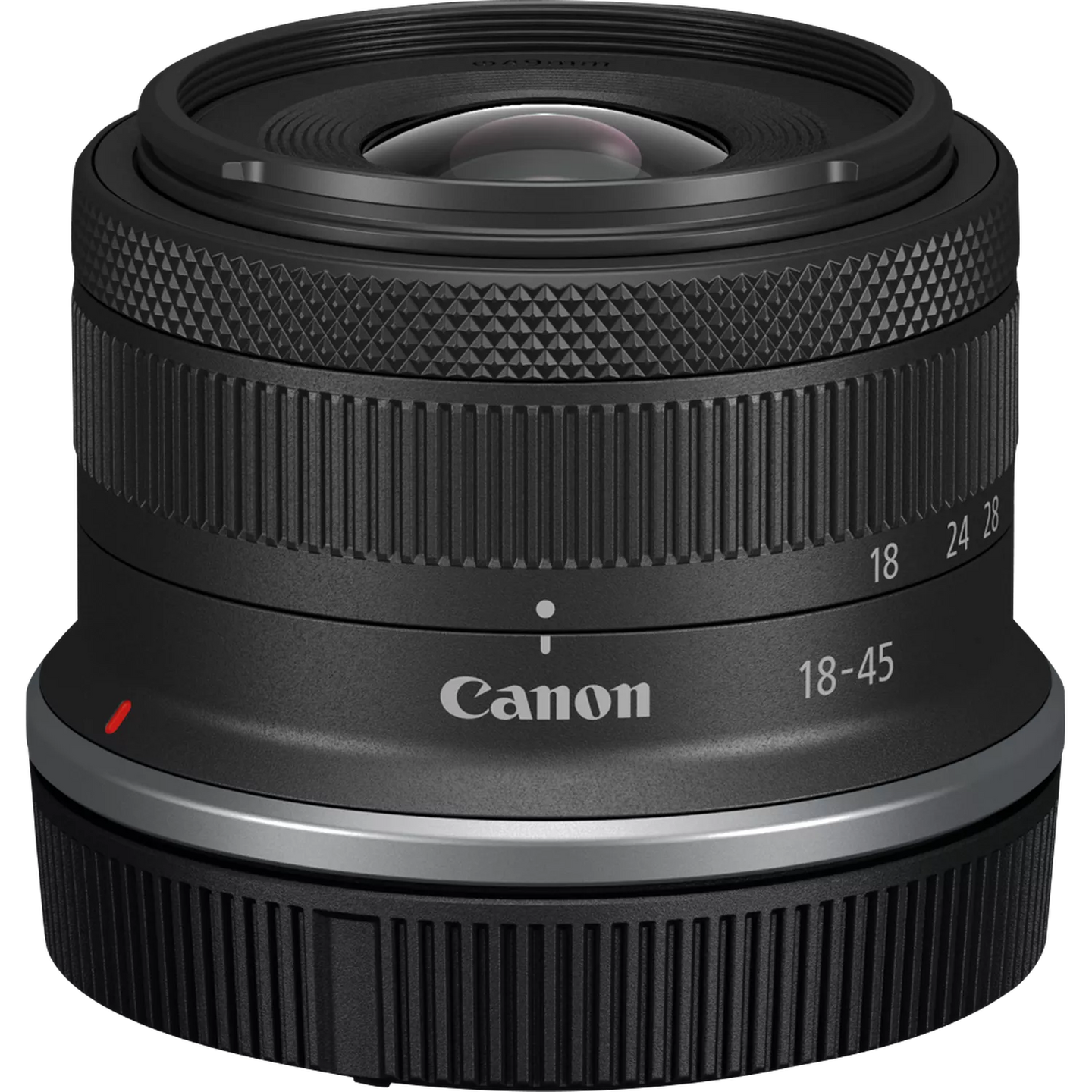 عدسة كانون RF-S مقاس 18-45 مم ببعد بؤري F4.5-6.3 مع خاصية تثبيت الصورة البصري (IS)، و4 درجات لتثبيت الصورة، وتركيز بؤري هادئ، وفتحة عدسة ذات 7 شفرات