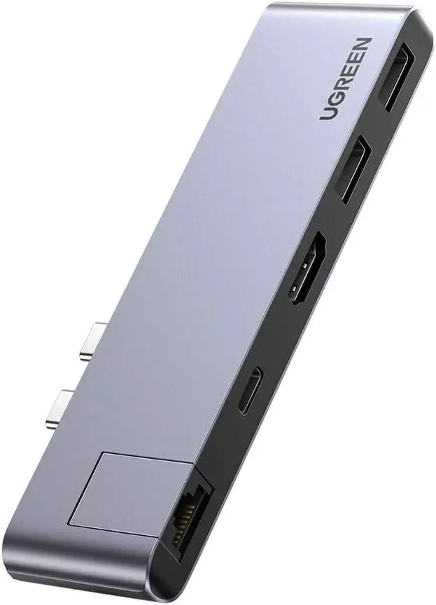 محول Ugreen 5 في 2، موزع USB-C مزدوج إلى HDMI و2 منفذ USB 3.0 ومنفذ USB-C أنثى مع إيثرنت جيجابت
