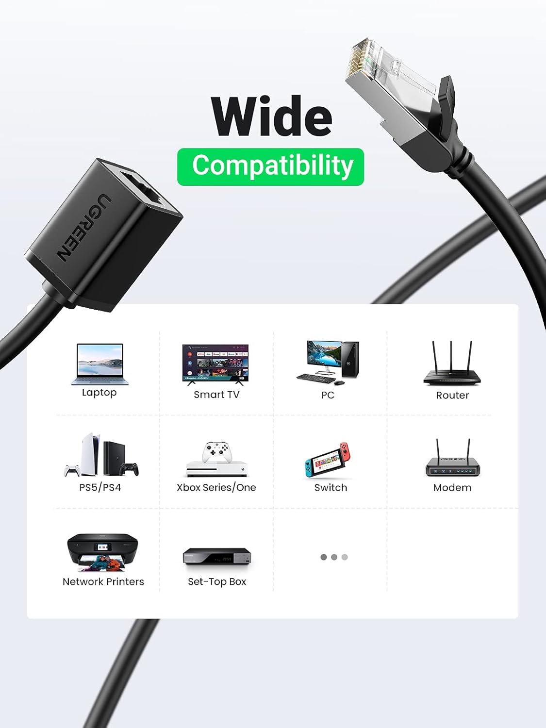 كابلات تمديد إيثرنت Ugreen Cat 6 RJ45 ذكر إلى أنثى