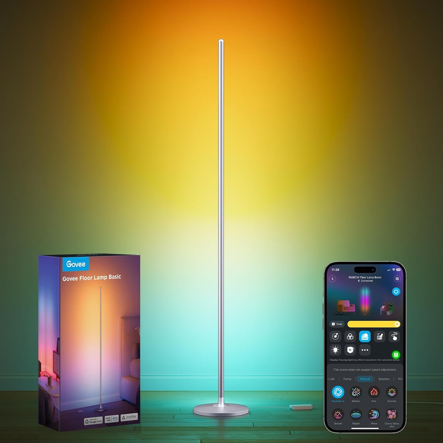 Govee Lyra Color Changing Smart Corner Floor Lamp, 24V - Silver