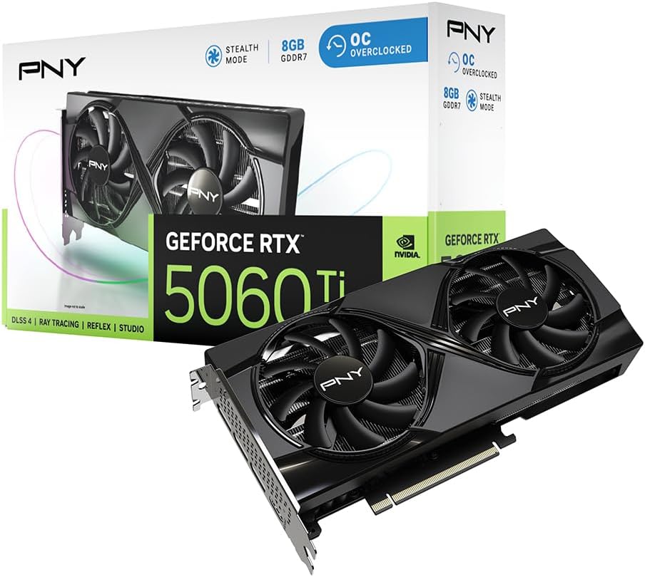 بطاقة رسوميات PNY GeForce RTX 5060 Ti 8GB بمروحتين DLSS 4