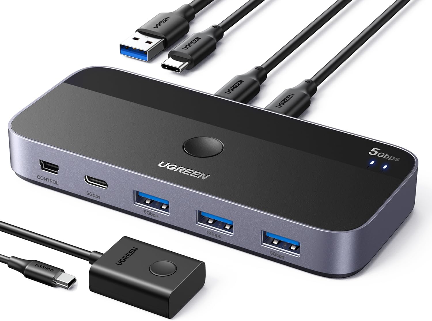 محول Ugreen USB Switch A & C لإدخال أجهزة الكمبيوتر يشارك 4 منافذ USB، محدد محول USB