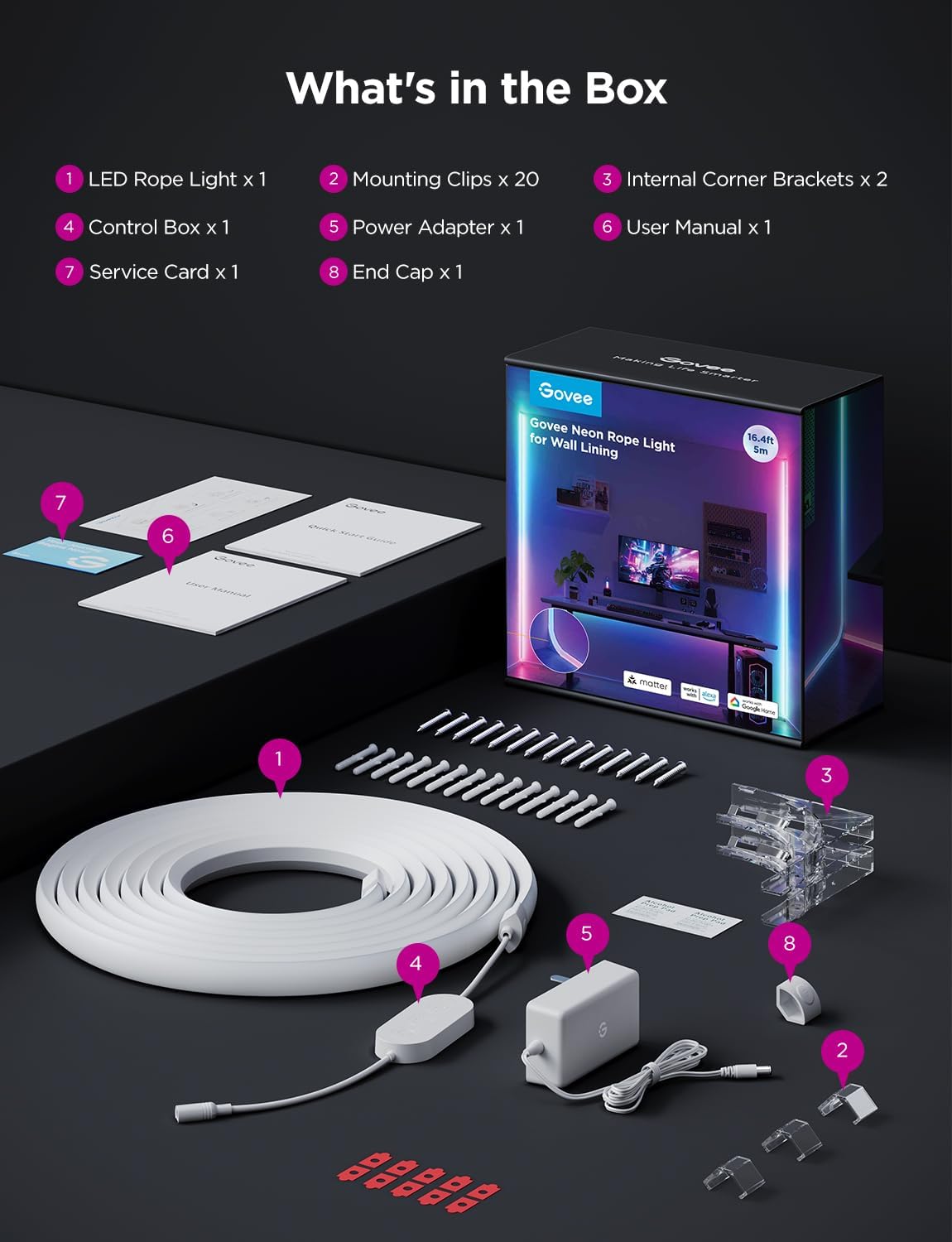 Govee Neon LED Strip Light, Works With Alexa And Google Assistant - 5m