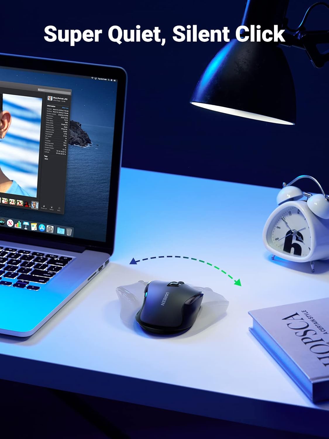 ماوس لاسلكي Ugreen 2.4G مع مستقبل USB، 5 مستويات 4000 نقطة لكل بوصة، 6 أزرار، عمر بطارية 18 شهرًا، ماوس لاسلكي