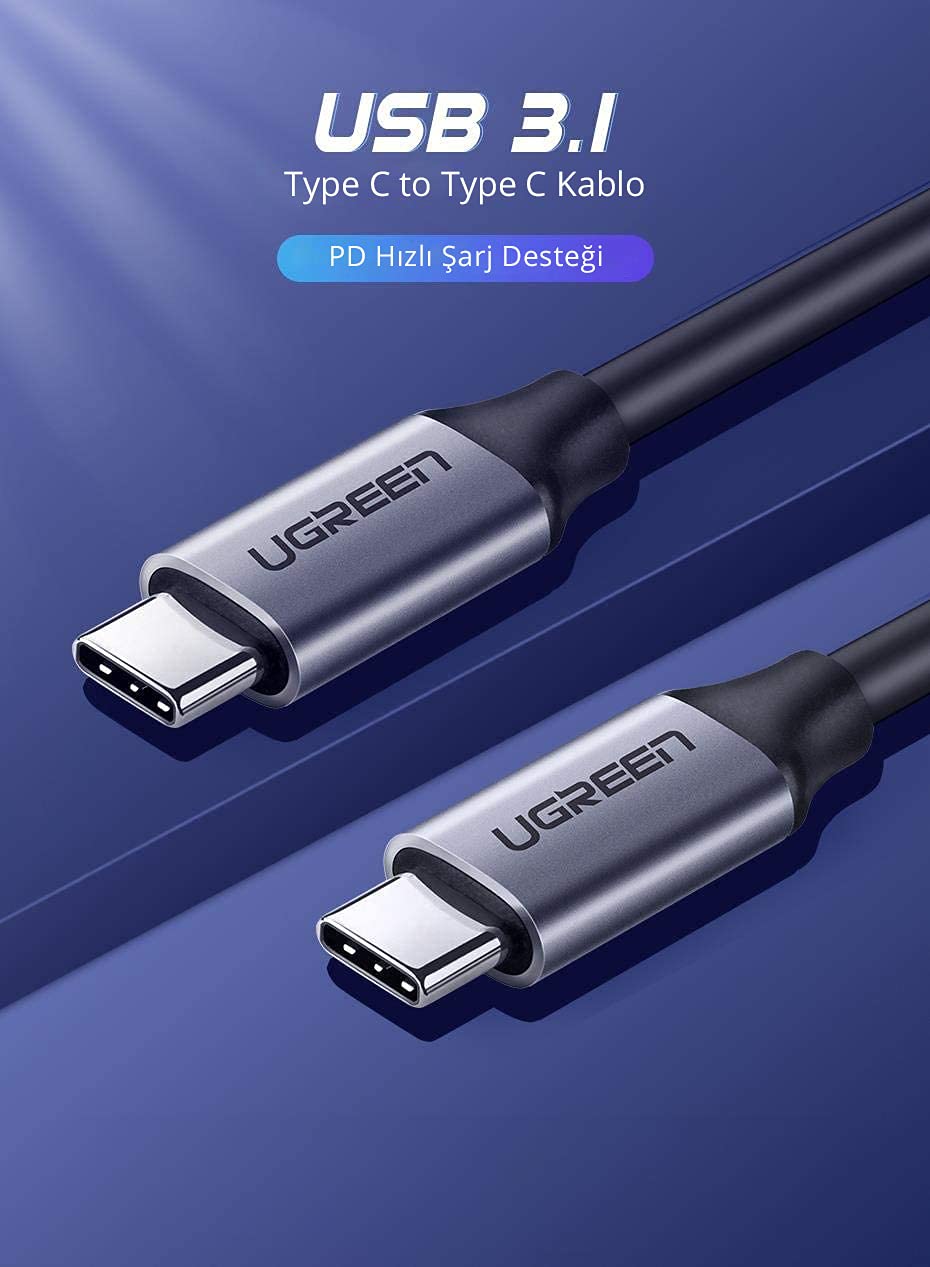 Ugreen USB 3.1 Type C Male to Type C Male Cable Nickel Plating Aluminum Shell, 1.5 Meter