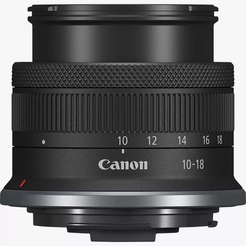عدسة كانون RF-S مقاس 10-18 مم ببعد بؤري F4.5-6.3 مع ميزة تثبيت الصورة، 4 توقفات لتثبيت الصورة، تكبير بزاوية عريضة جداً، تصميم مدمج