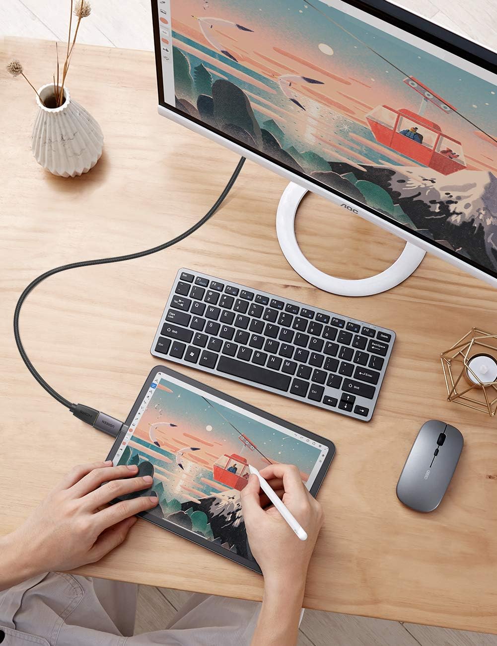 محول Ugreen USB C إلى HDMI 4K 60Hz، محول ذكر Type C Thunderbolt 3 إلى أنثى HDMI 2.0