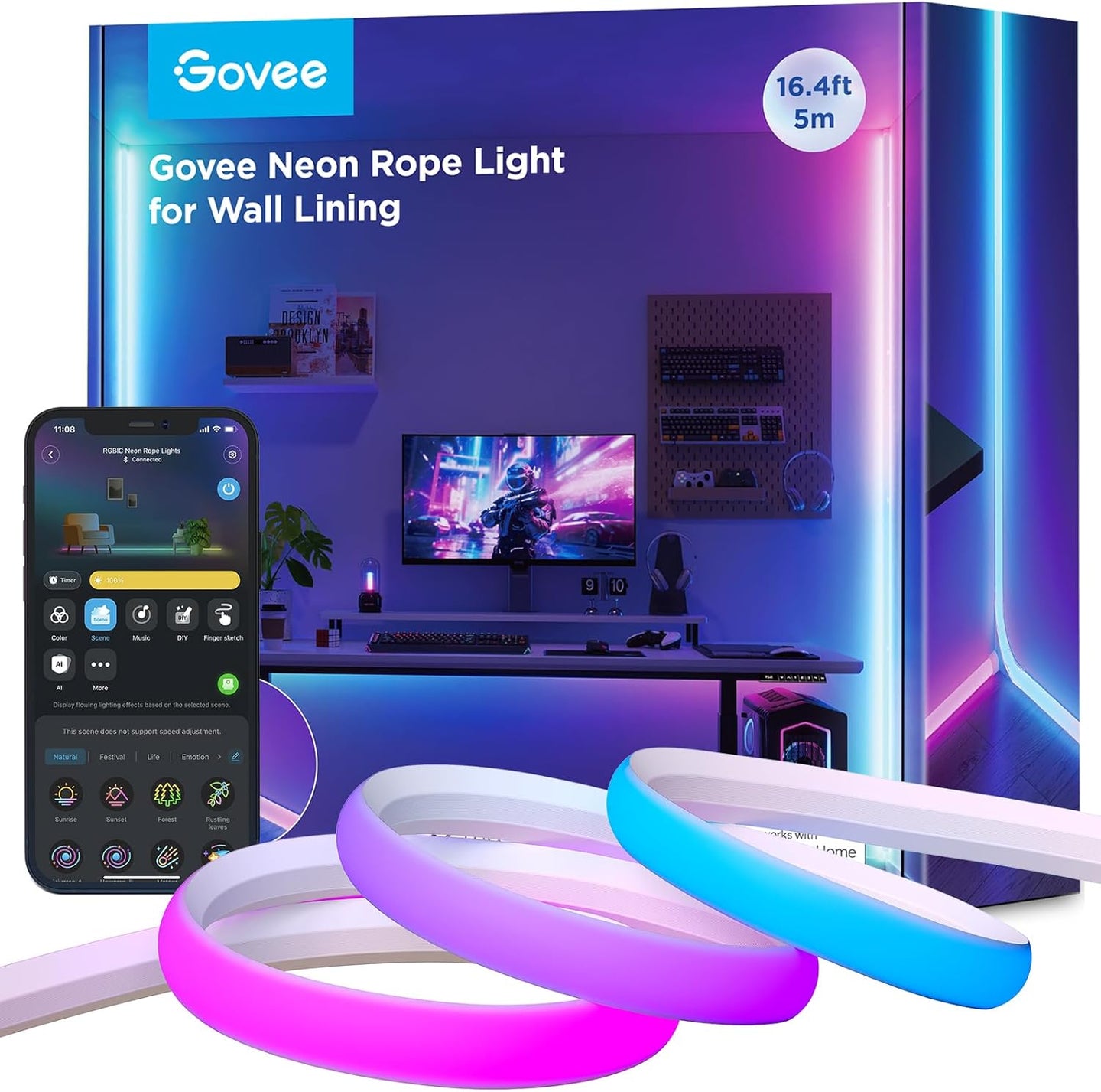 Govee Neon LED Strip Light, Works With Alexa And Google Assistant - 5m
