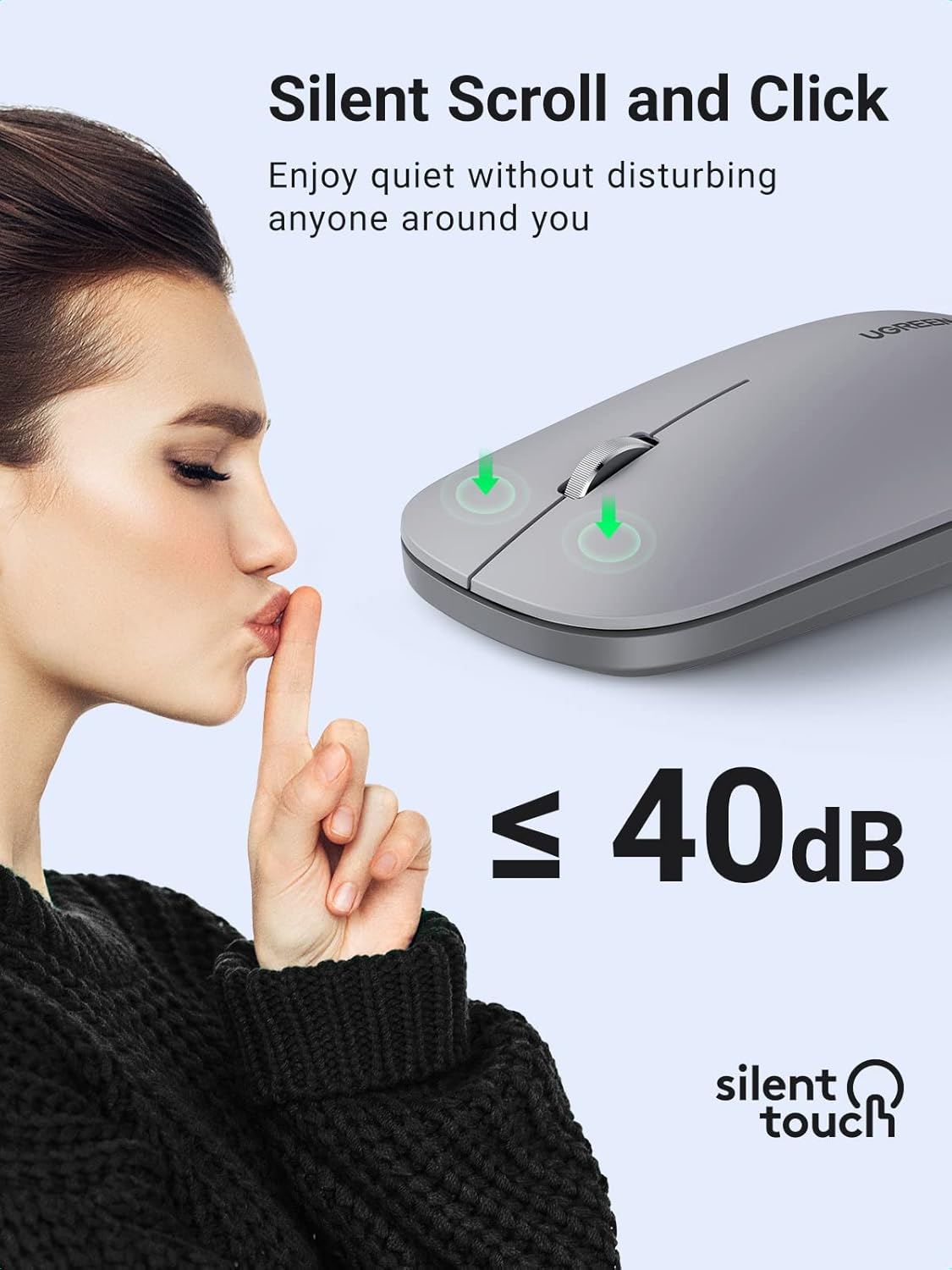 ماوس لاسلكي محمول من Ugreen مع مستقبل USB، 4000 نقطة لكل بوصة، اتصال 2.4 جيجاهرتز، عمر بطارية 18 شهرًا