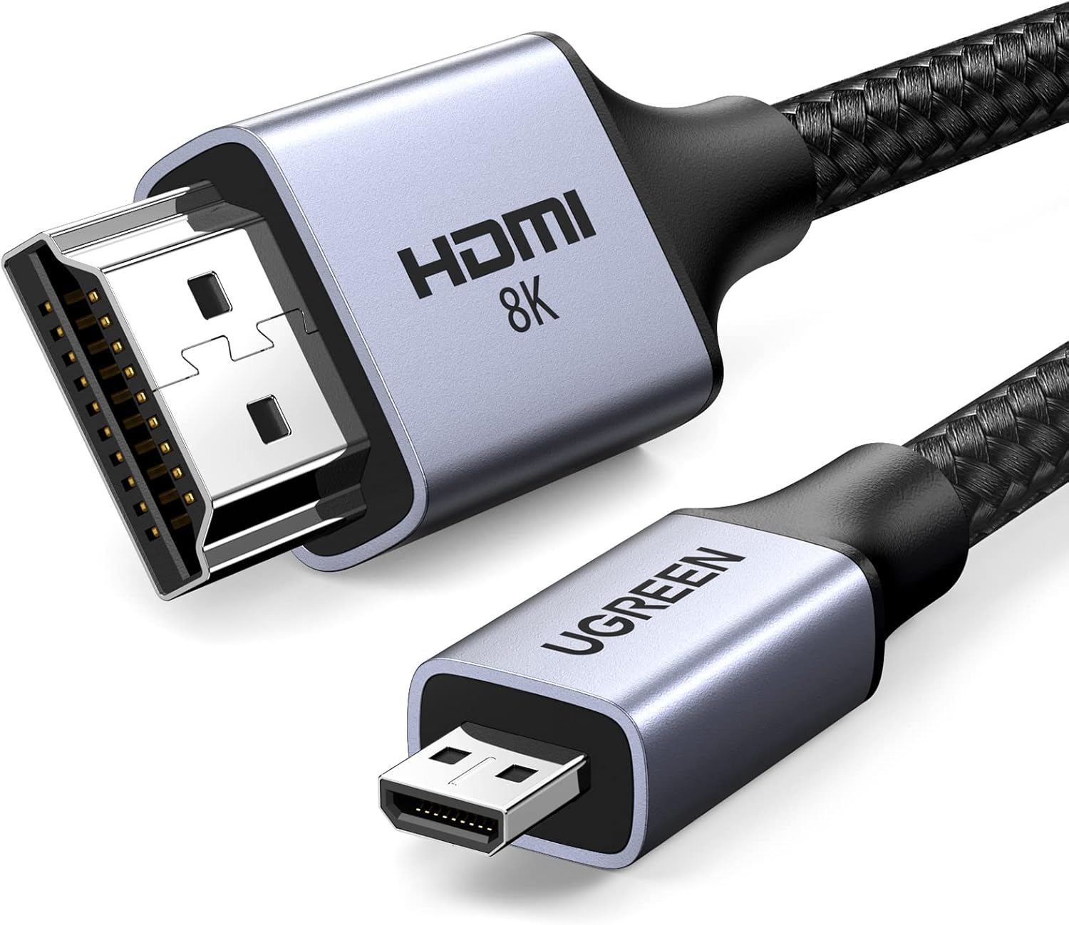 كابل Ugreen 8K Micro HDMI إلى HDMI، مضفر بهيكل من الألومنيوم، سرعة فائقة 48 جيجابت في الثانية