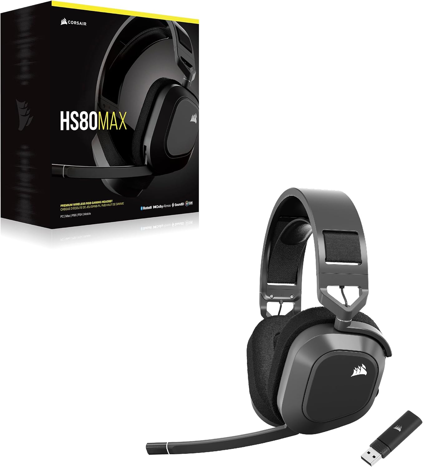 سماعة الألعاب اللاسلكية Corsair HS80 MAX، بلوتوث، دولبي أتموس، ميكروفون بجودة البث