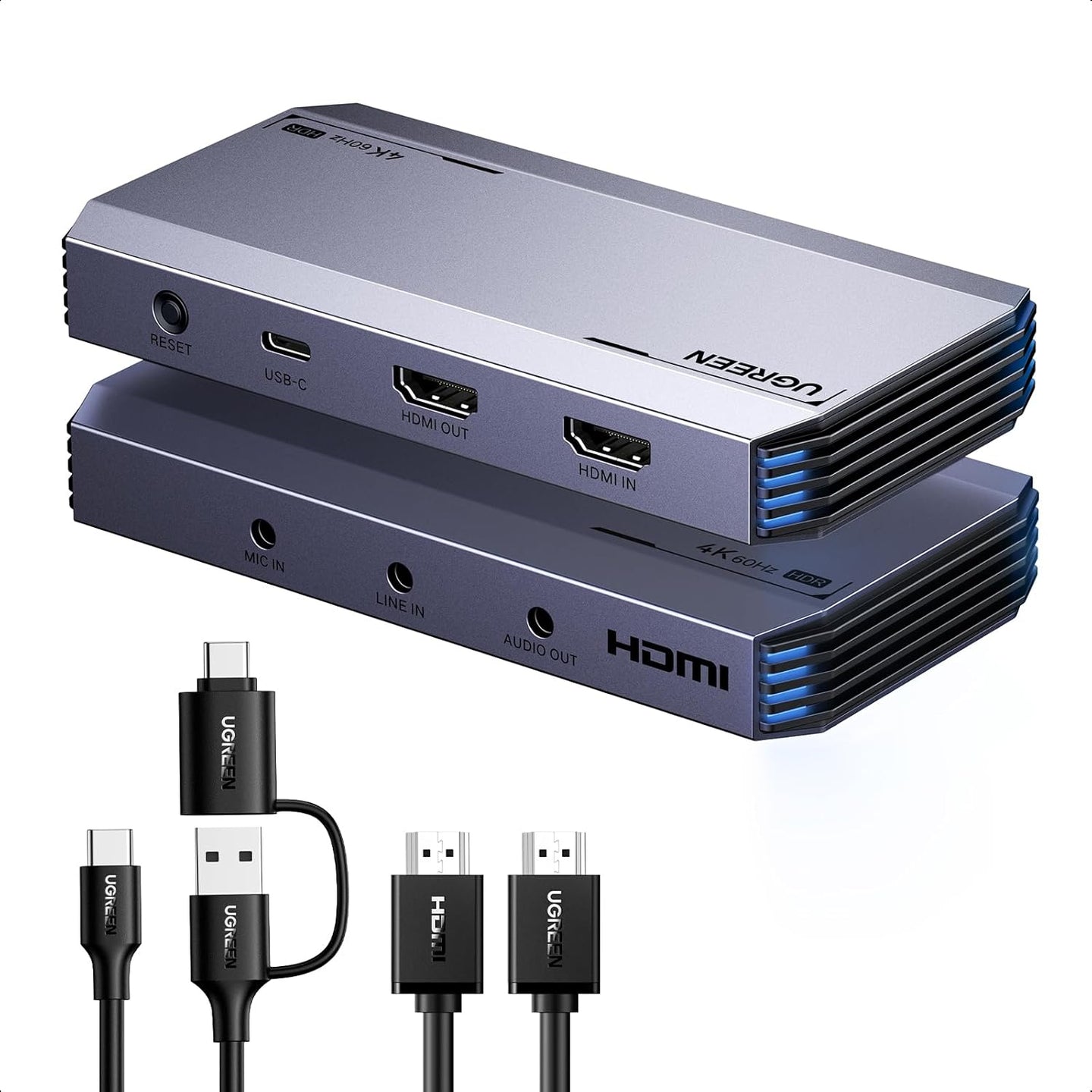 بطاقة التقاط الفيديو Ugreen 4K@60Hz، بطاقة التقاط فيديو HDMI فائقة الدقة بمنفذ USB 3.0، ذات زمن انتقال منخفض للغاية مع VRR وHDR