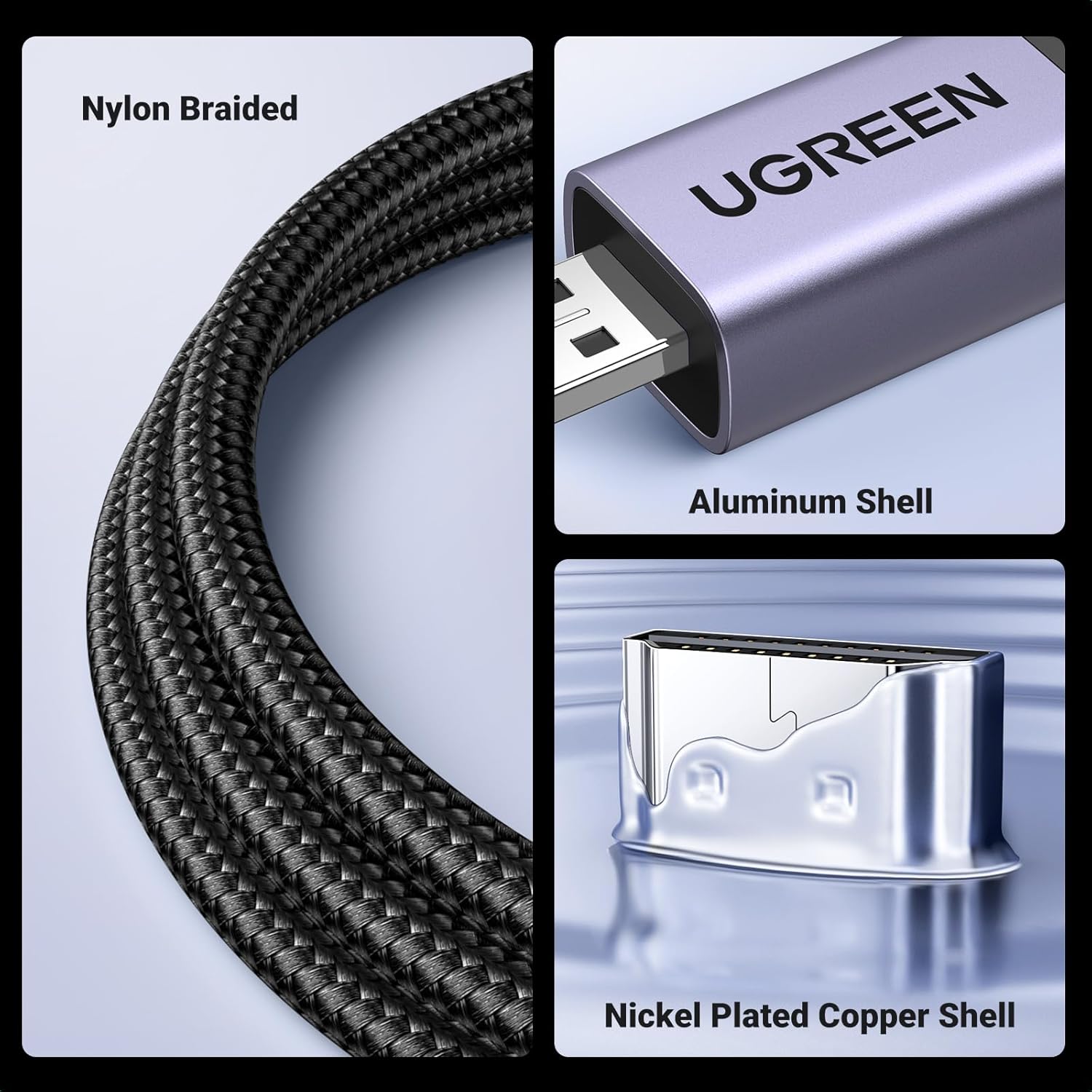 كابل Ugreen 8K Micro HDMI إلى HDMI، مضفر بهيكل من الألومنيوم، سرعة فائقة 48 جيجابت في الثانية
