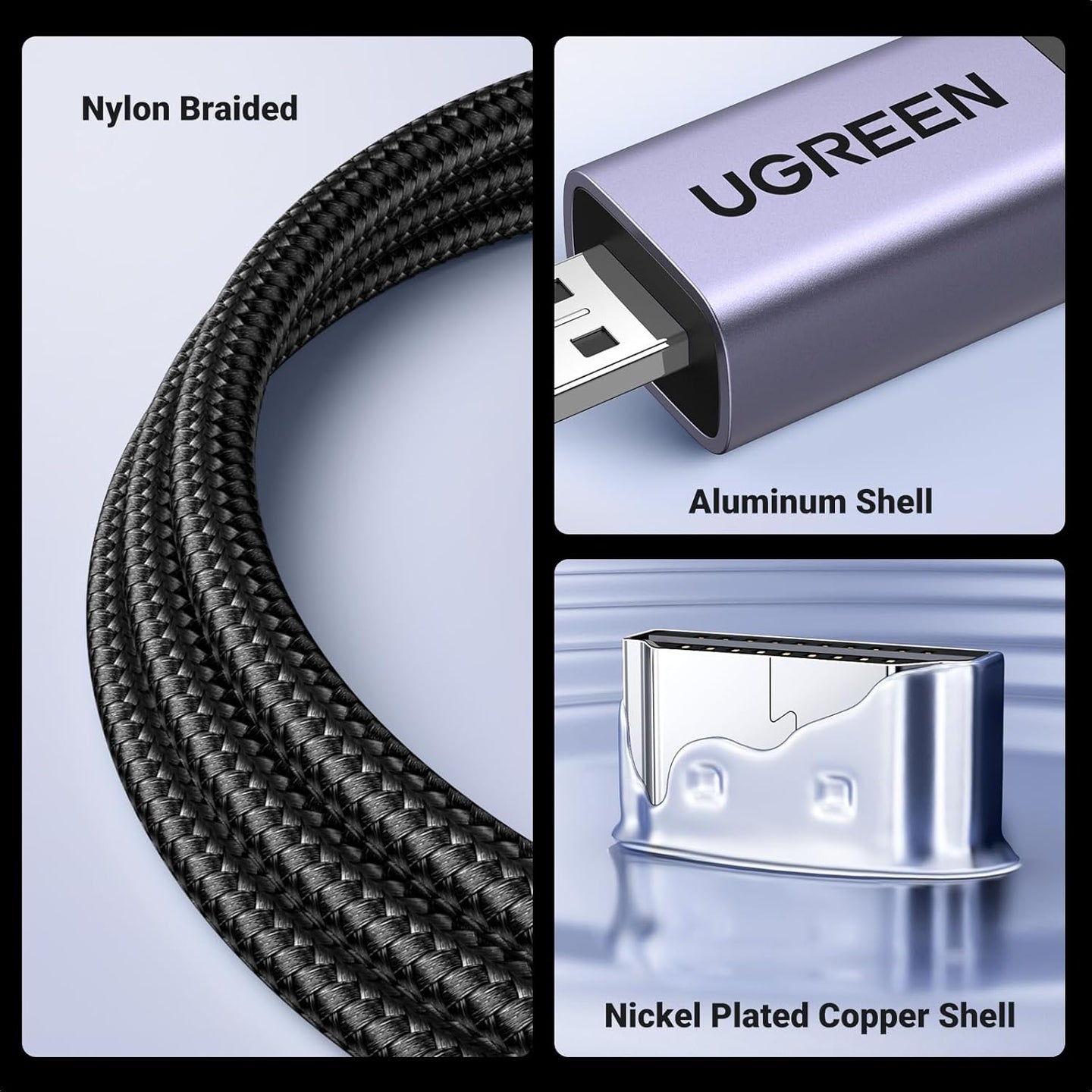 كابل Ugreen 8K Micro HDMI إلى HDMI، مضفر بهيكل من الألومنيوم، سرعة فائقة 48 جيجابت في الثانية