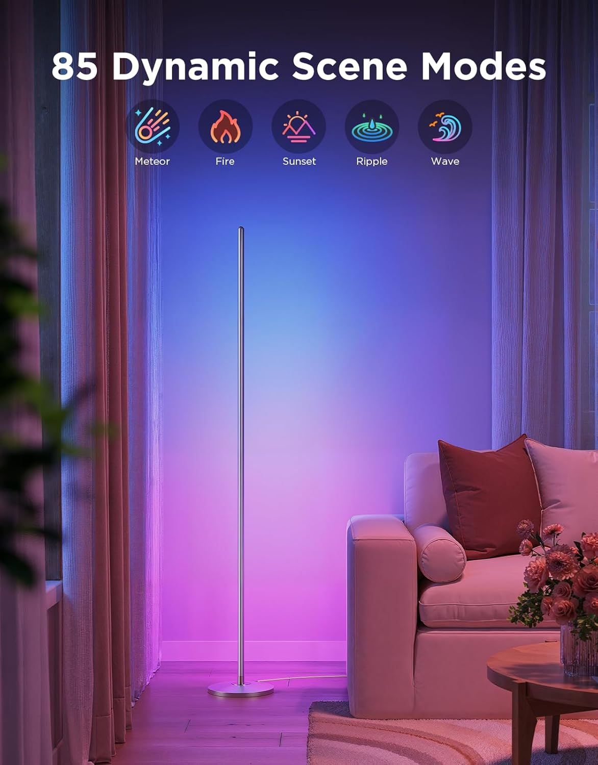 Govee Lyra Color Changing Smart Corner Floor Lamp, 24V - Silver