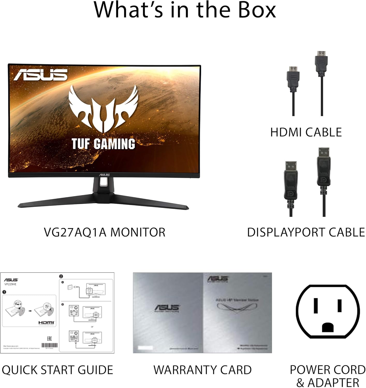 شاشة ألعاب ASUS TUF Gaming VG27AQ1A مقاس 27 بوصة 2K بدقة 2560×1440P QHD IPS، 170 هرتز، 1 مللي ثانية