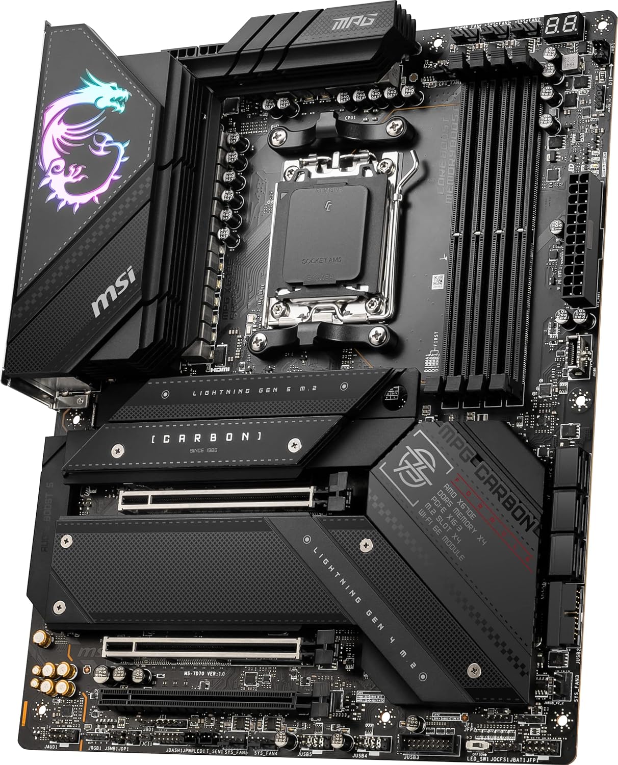 لوحة الأم للألعاب MSI MPG X670E Carbon WiFi، ذاكرة DDR5، وواجهة PCIe 5.0، وWi-Fi 6E