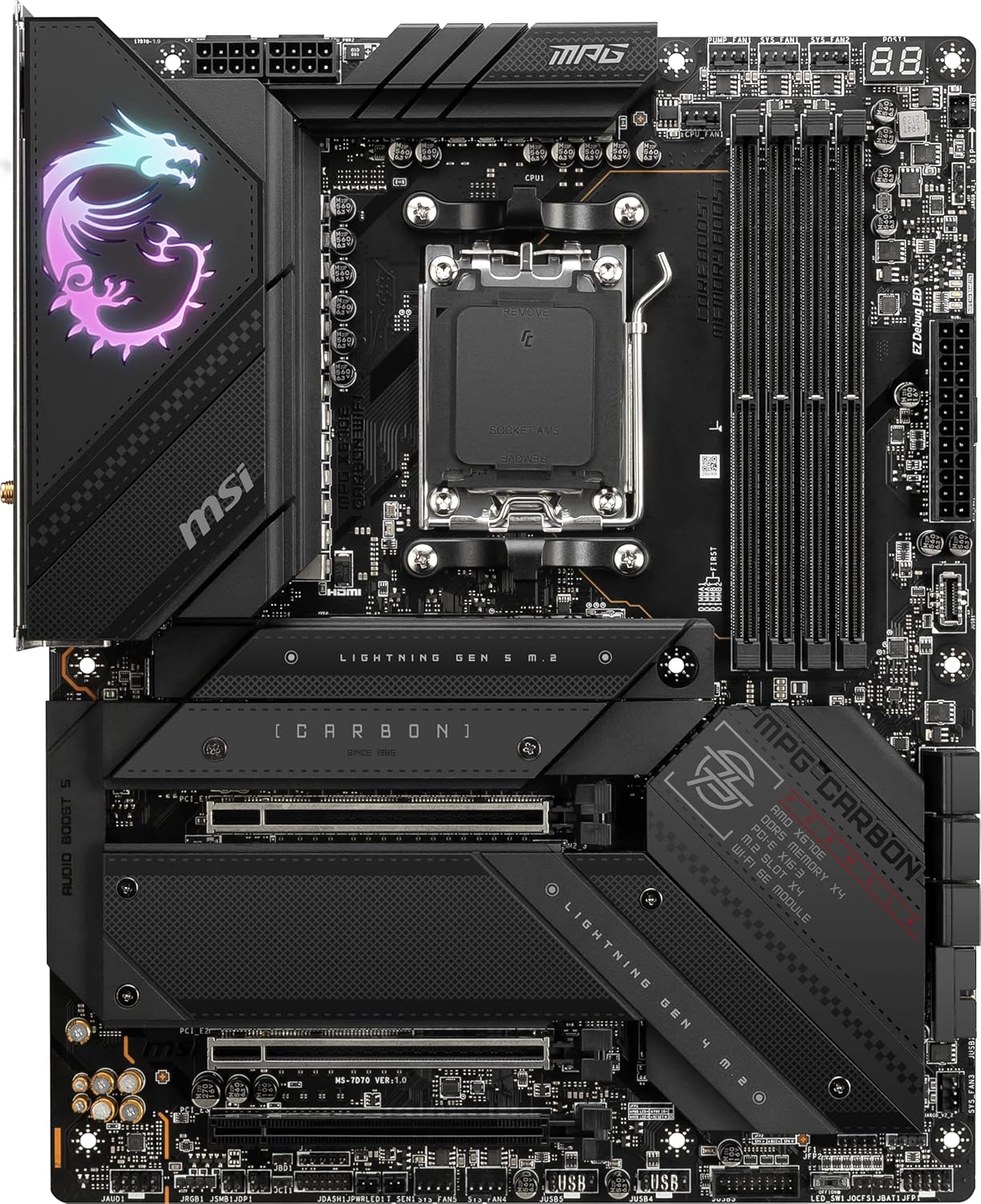 MSI MPG X670E Carbon WiFi Gaming Motherboard, DDR5, PCIe 5.0, Wi-Fi 6E