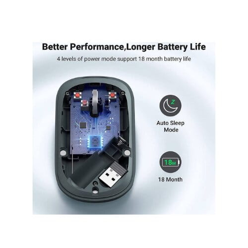 ماوس لاسلكي محمول من Ugreen مع مستقبل USB، 4000 نقطة لكل بوصة، اتصال 2.4 جيجاهرتز، عمر بطارية 18 شهرًا