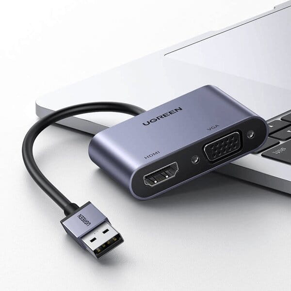 محول Ugreen USB 3.0 إلى HDMI و VGA، يدعم شاشتين مزدوجتين، سرعة فائقة 1000 ميجابت في الثانية