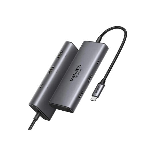 موزع USB-C من يوجرين ريفودوك 206 6 في 1، ثنائي HDMI، شاشة 8K، توصيل طاقة 100 واط، نقل بيانات 5 جيجابت في الثانية