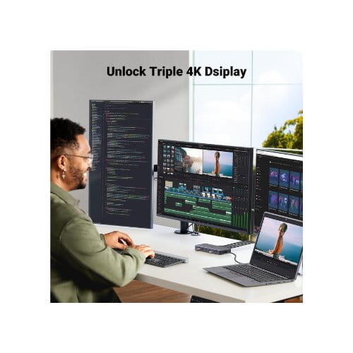 محطة إرساء USB-C يوجرين ريفودوك برو 313 13 في 1، محطة إرساء USB-C ثلاثية الشاشات 4K مزدوجة HDMI، منفذ بيانات 10 جيجابت في الثانية، إيثرنت جيجابت شحن 100 واط PD