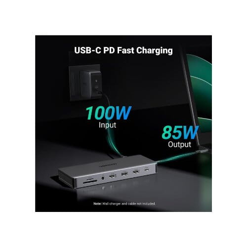 محطة إرساء USB-C يوجرين ريفودوك برو 313 13 في 1، محطة إرساء USB-C ثلاثية الشاشات 4K مزدوجة HDMI، منفذ بيانات 10 جيجابت في الثانية، إيثرنت جيجابت شحن 100 واط PD