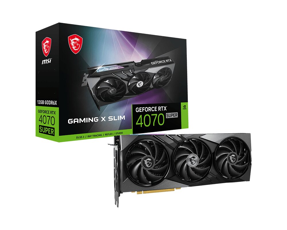 بطاقة الرسوميات MSI GeForce RTX 4070 SUPER 12G GAMING X SLIM، ذاكرة 12 جيجابايت GDRR6X، منفذ PCIe 4