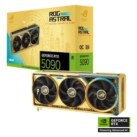 بطاقة رسومات ASUS ROG Astral GeForce RTX 5090 Dhahab OC Edition سعة 32 جيجابايت GDDR7 بأربعة مراوح