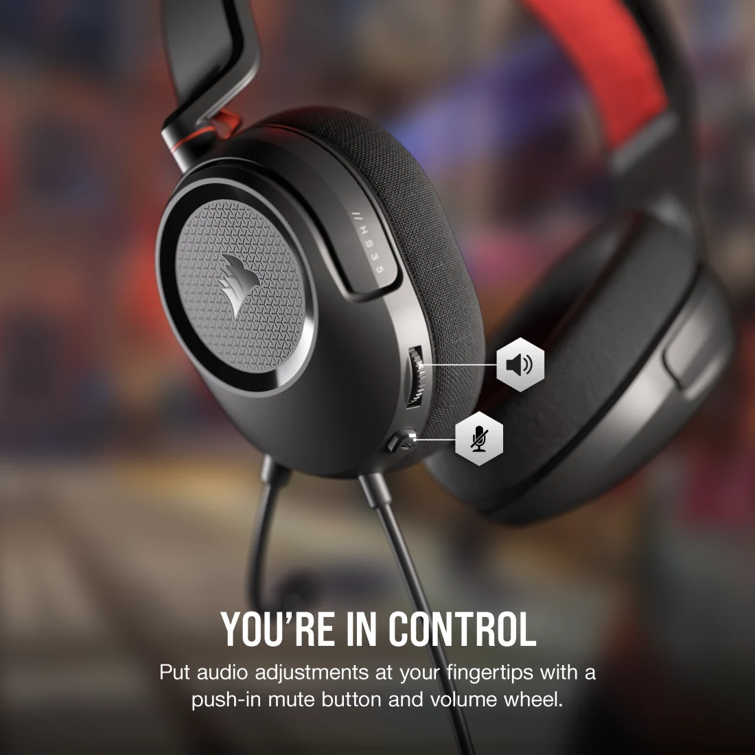 سماعة الألعاب Corsair HS35 v2 متعددة المنصات، اتصال شامل 3.5 ملم، ميكروفون مرن متعدد الاتجاهات