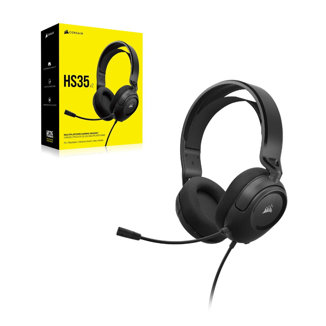 سماعة الألعاب Corsair HS35 v2 متعددة المنصات، اتصال شامل 3.5 ملم، ميكروفون مرن متعدد الاتجاهات