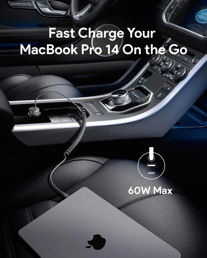 AUKEY Pathfinder Sling 72W Fast Charging Car Charger with Built-in Cable (CC-P2-GY)