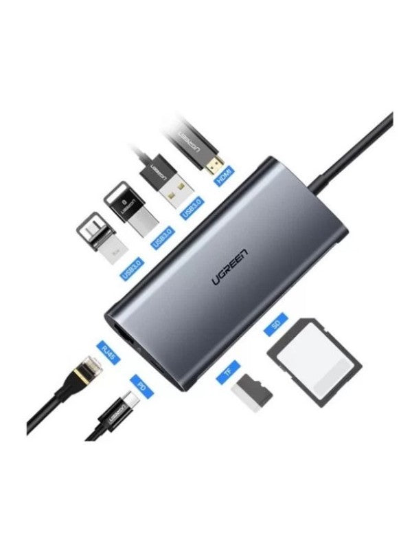 محول USB C من Ugreen 10 في 1، ثلاثة منافذ USB 3.0، منفذ HDMI بدقة 4K فائقة الوضوح